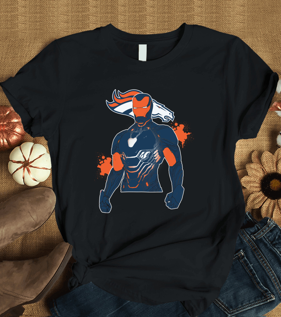 Iron Man Denver Broncos Crossover Marvel Nfl Fan T-Shirt