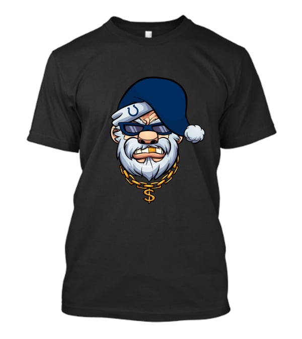 Colts Gangster Santa With Blue Hat And Dollar Chain T-Shirt