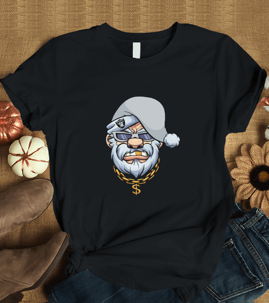 Gangster Santa Raiders Style With Sunglasses And Dollar Chain T-Shirt