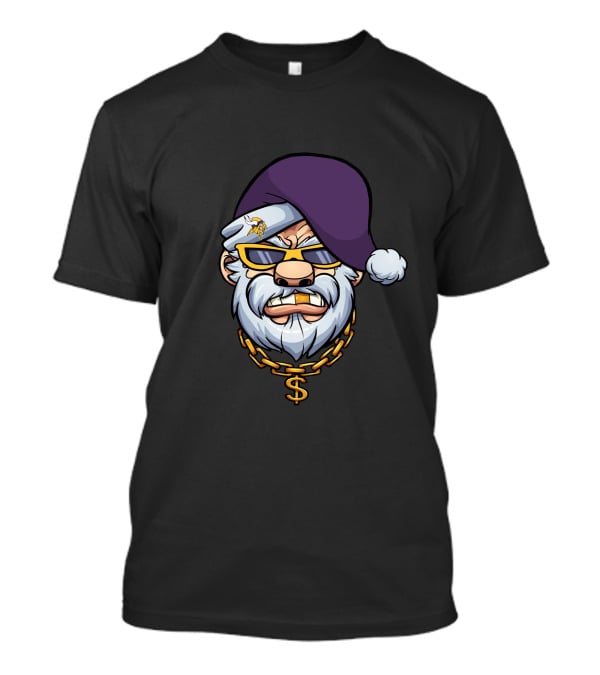 Vikings Gangster Santa With Purple Hat And Gold Chain T-Shirt