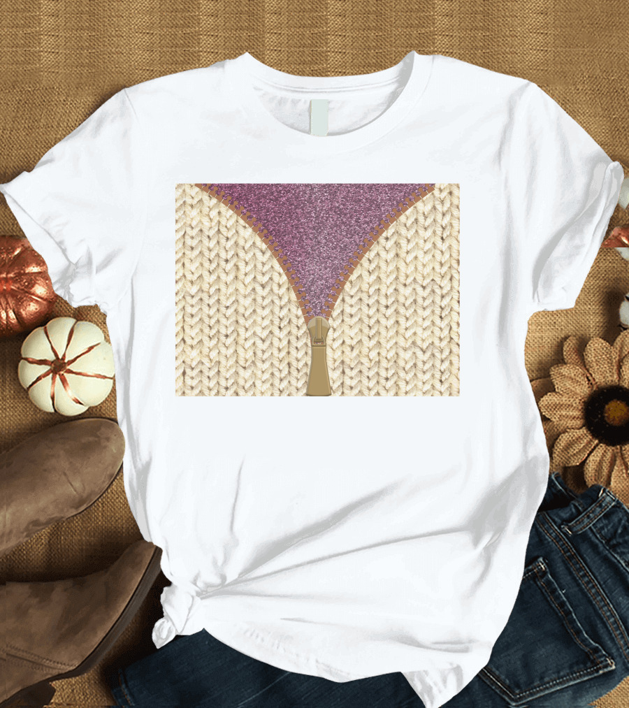 Rose Gold Glitter Knitted Sweater Zipper Tumbler T-Shirt