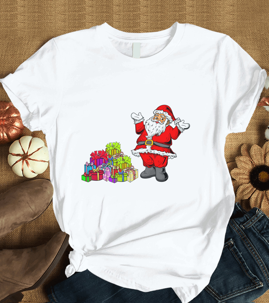 Santa Claus with Colorful Wrapped Gifts T-Shirt