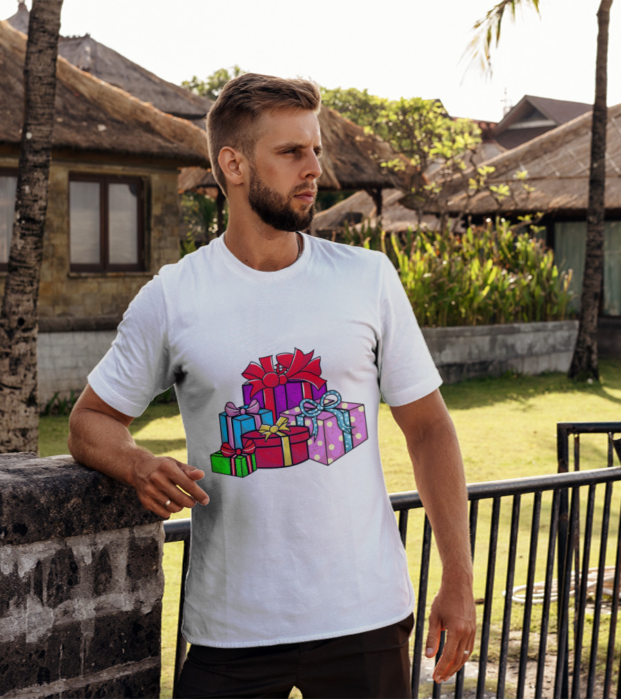 Christmas Presents With Bright Bows And Polka Dots T-Shirt