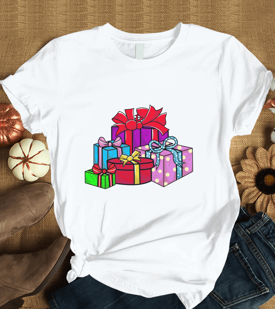 Christmas Presents With Bright Bows And Polka Dots T-Shirt