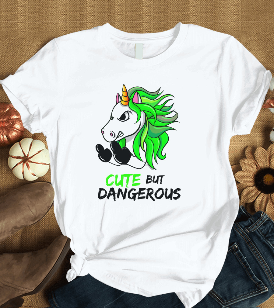 Cute But Dangerous Unicorn Green Hair T-Shirt