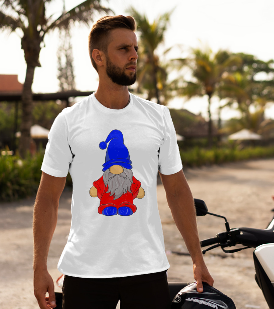 Funny Gnome With Blue Hat And Red Suit T-Shirt