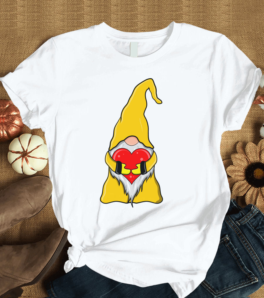 Gnome Holding Heart Hippie Valentine T-Shirt