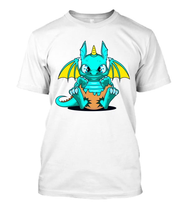 Cool Baby Dragon With Horns Sitting On Eggshell T-Shirt