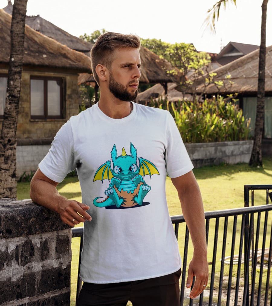 Cool Baby Dragon With Horns Sitting On Eggshell T-Shirt