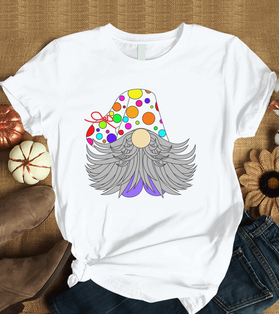 Colorful Polka Dot Party Hat Gnome Birthday T-Shirt