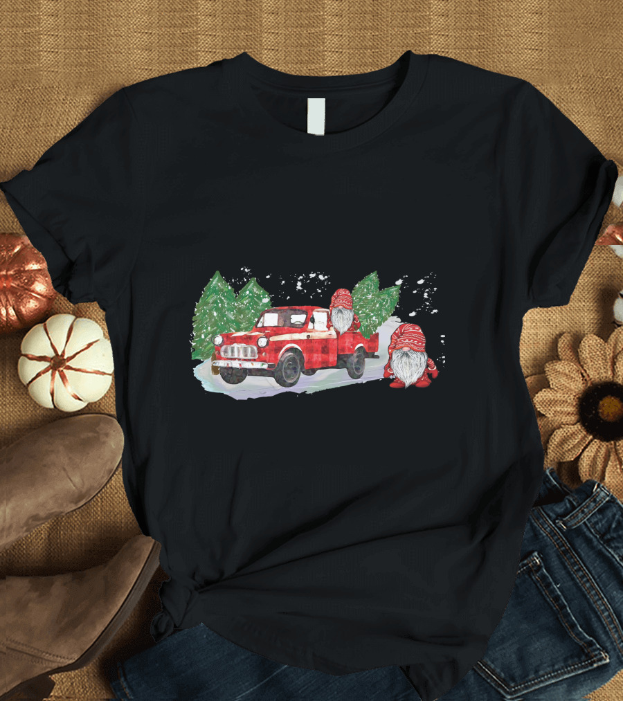 Christmas Tree Farm Red Pickup with Gnomes T-Shirt