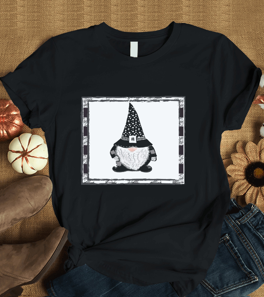 Gnome Black And White Polka Dot Hat Belted T-Shirt