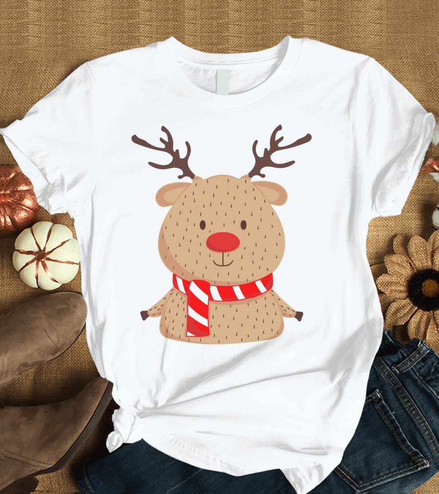 Baby Reindeer in Festive Winter Scarf T-Shirt