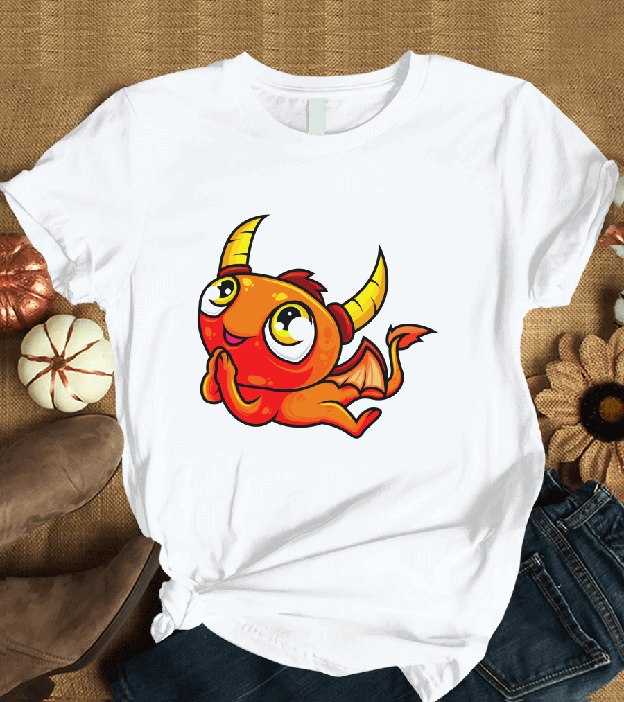 Orange Dragon Cute Cartoon Character with Horns and Wings T-Shirt