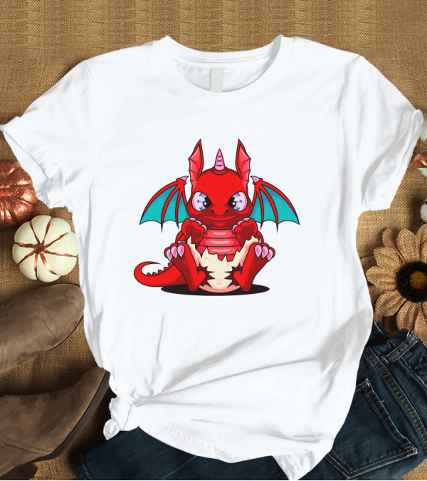 T-Shirt: Red Cute Dragon Demon Fantasy Creature T-Shirt Red Cute Dragon Demon Fantasy Creature T-Shirt