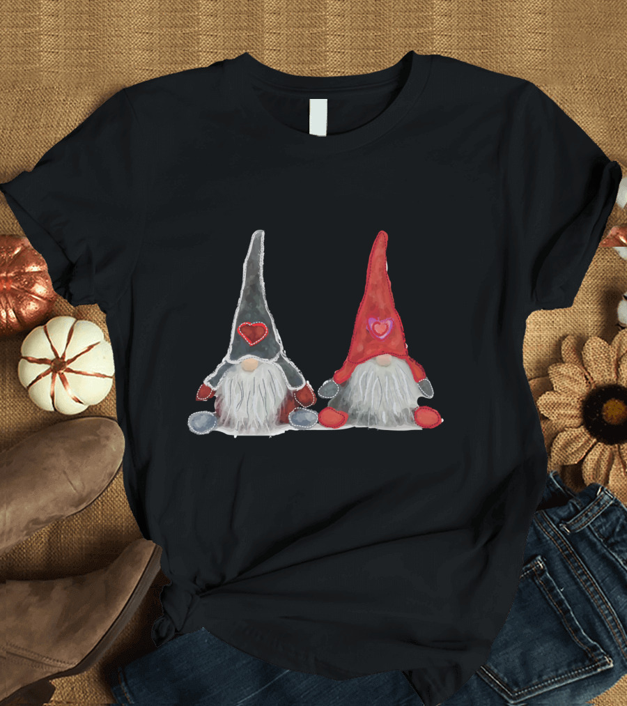 Watercolor Christmas Gnomes with Hearts T-Shirt