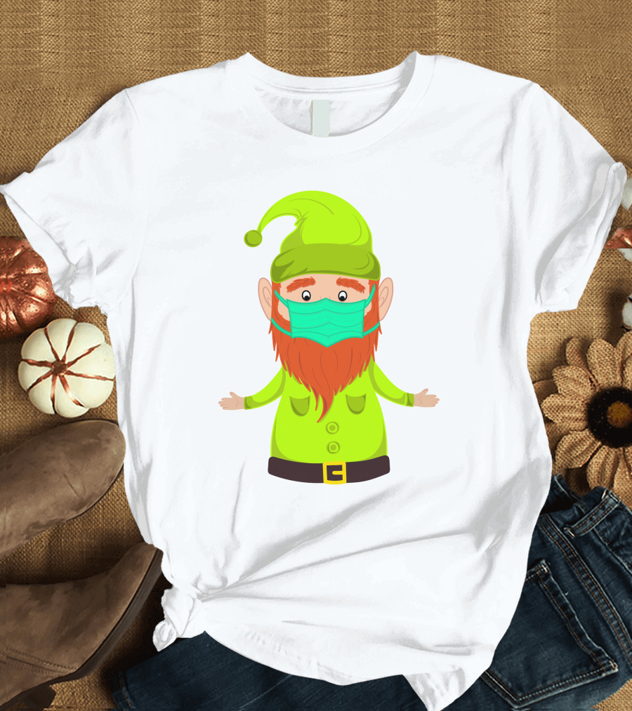 Gnome With Green Hat Wearing Face Mask T-Shirt