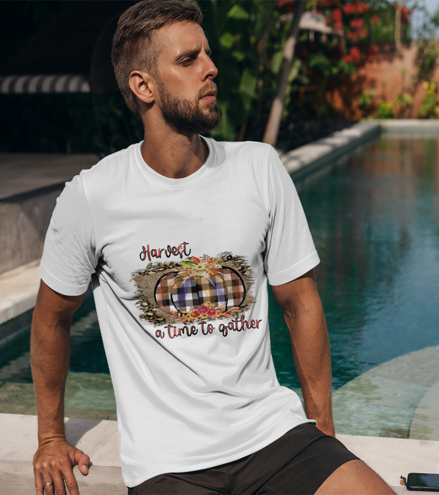 Harvest A Time To Gather Plaid Pumpkin Floral Arrangement T-Shirt