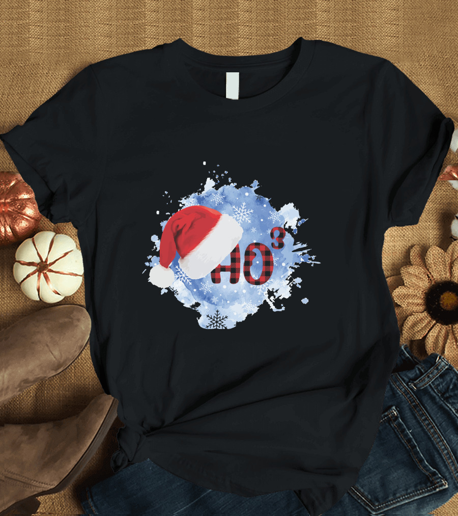 HO HO HO Santa Hat Buffalo Plaid with Snowflakes Christmas T-Shirt