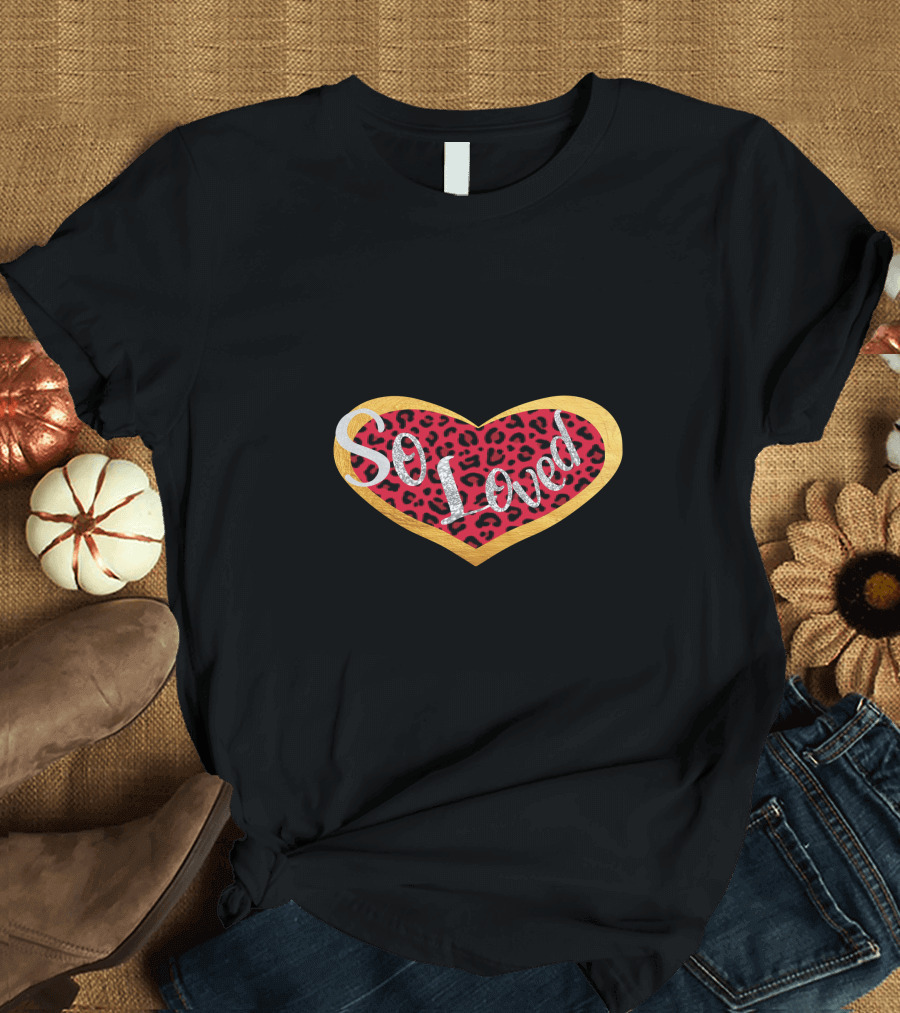 So Loved Heart Red Leopard Valentine's Day T-Shirt
