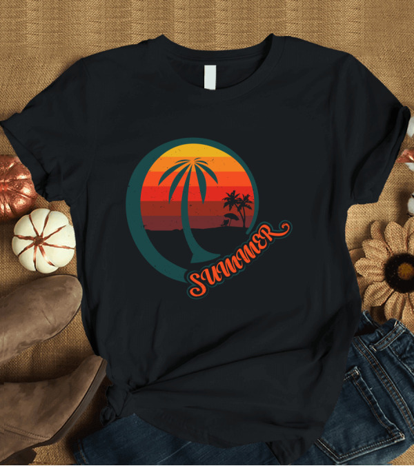 T-Shirt: Summer Palm Sunset Beach Scene T-Shirt Summer Palm Sunset Beach Scene T-Shirt