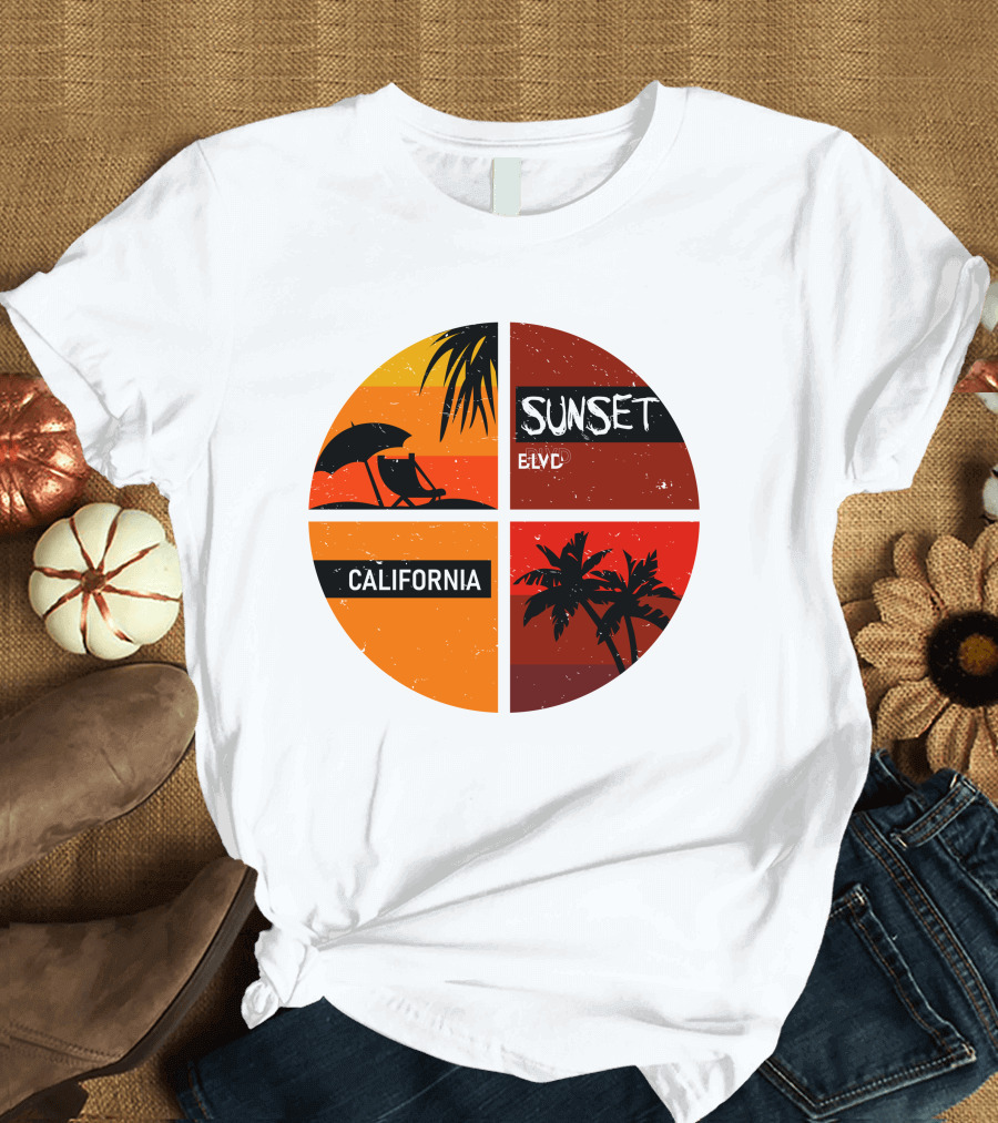 Sunset BLVD California Palm Trees and Beach Chair T-Shirt