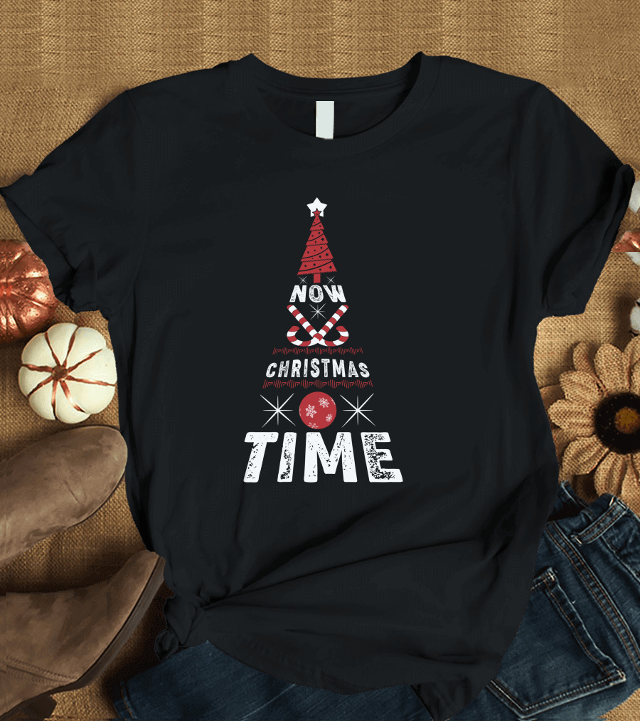 Now Christmas Time Tree with Candy Canes and Star T-Shirt