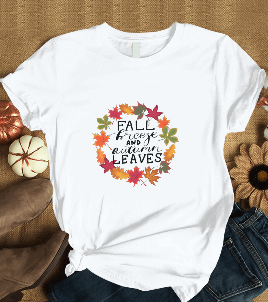 Fall Breeze and Autumn Leaves Circle of Colorful Maple and Seasonal Foliage T-Shirt