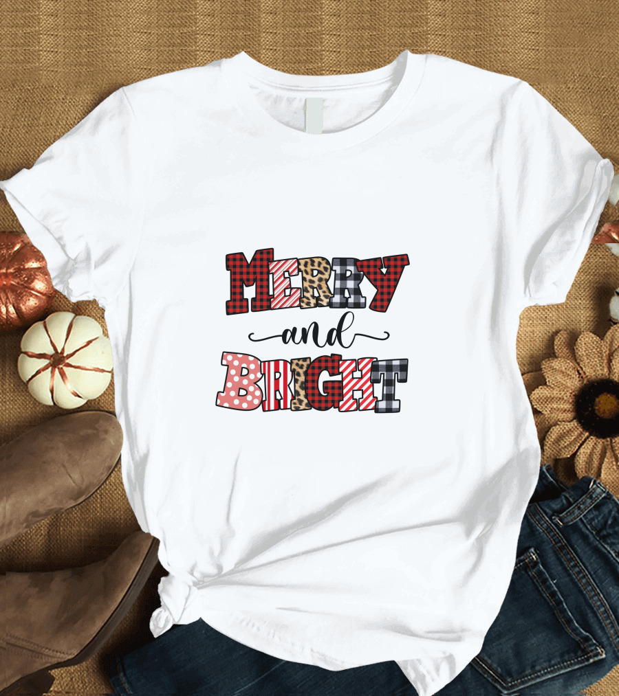 Merry And Bright Plaid Leopard Polka Dot T-Shirt