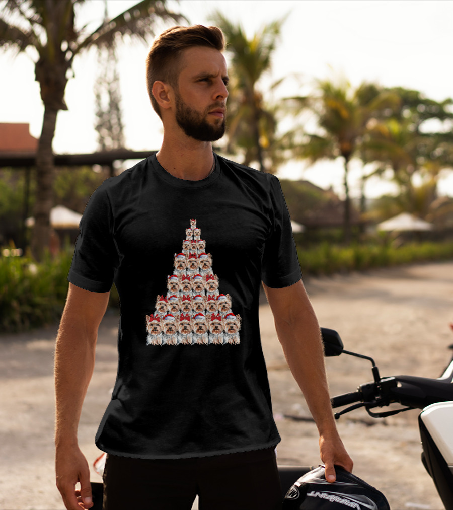 Christmas Yorkshire Terrier Santa Hat Tree T-Shirt