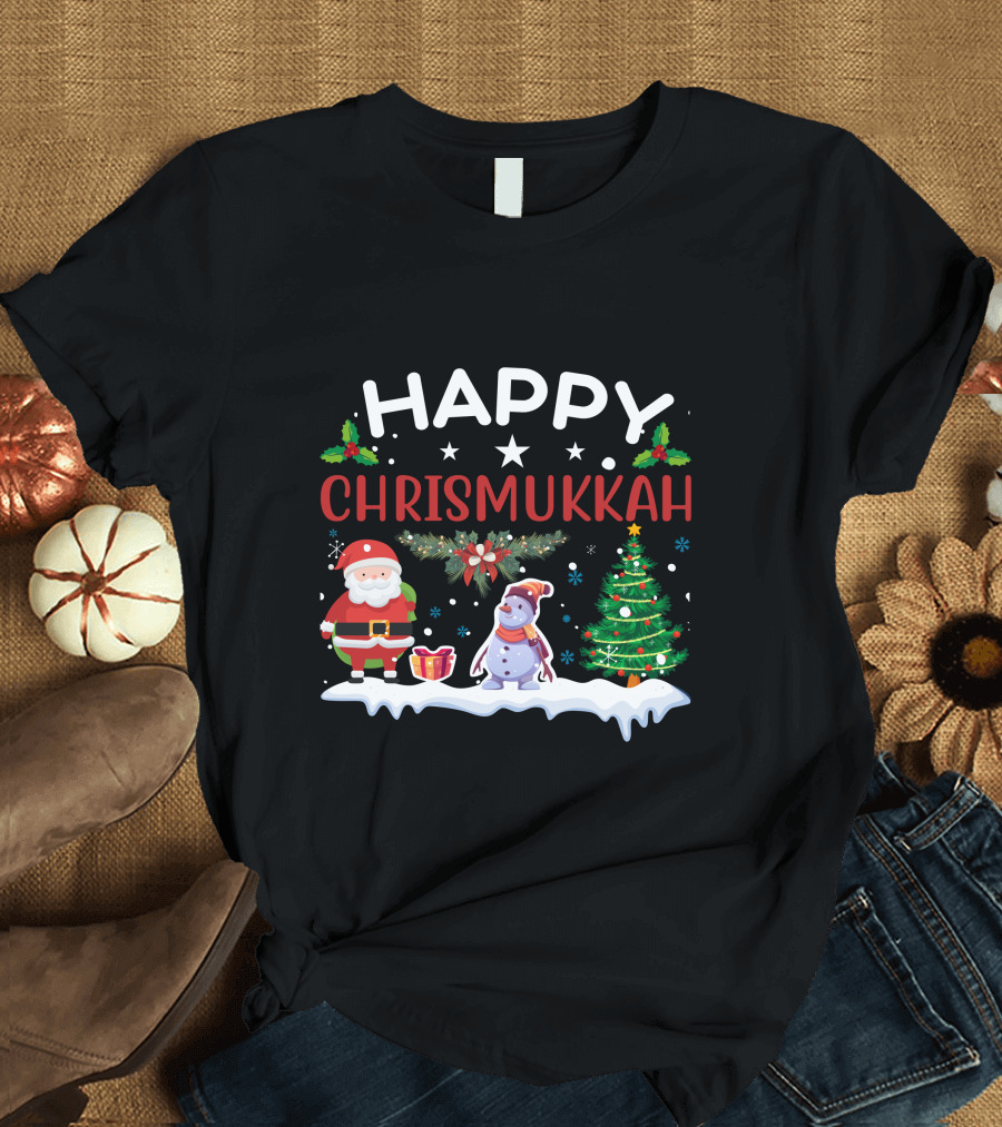 Happy Chrismukkah Santa Snowman Christmas Tree T-Shirt
