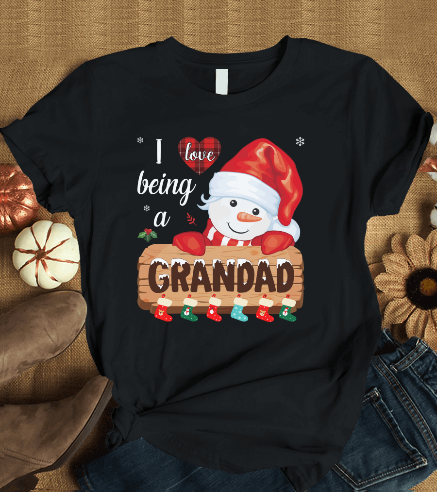 I Love Being a Grandad Snowman Festive Holiday T-Shirt