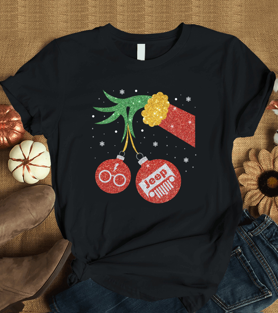 Jeep Grinch Hand Christmas Ornament Harry Glasses T-Shirt