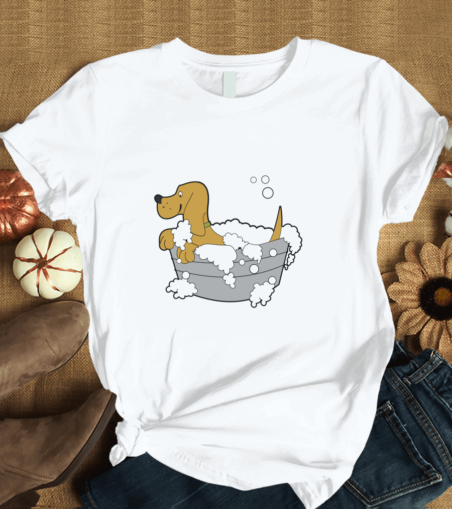 Bath Time Puppy in Bubble Tub Cartoon T-Shirt