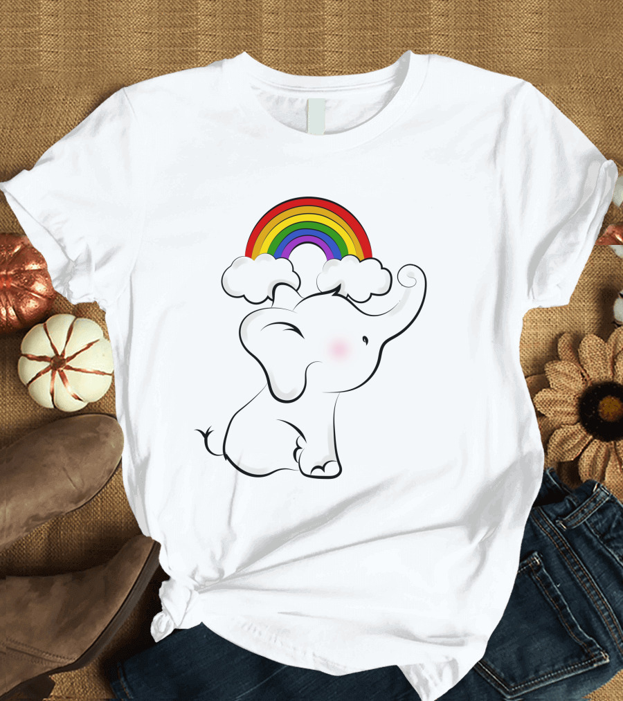 Elephants Love Rainbows Colorful Clouds Cute T-Shirt