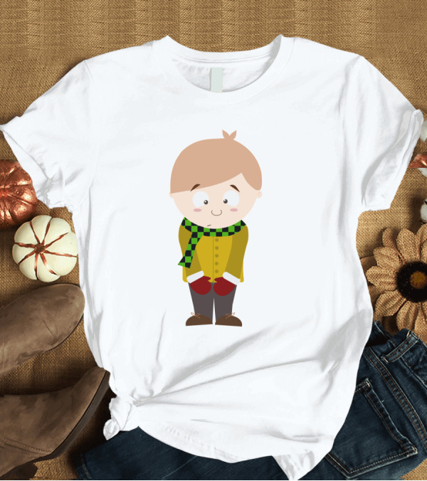 T-Shirt: Cute Boy In Winter Scarf and Mittens T-Shirt Cute Boy In Winter Scarf and Mittens T-Shirt