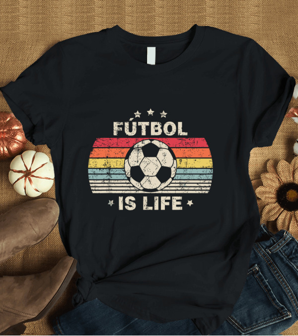 T-Shirt: FĂștbol Is Life Retro Soccer Ball Stripe Stars T-Shirt FĂștbol Is Life Retro Soccer Ball Stripe Stars T-Shirt