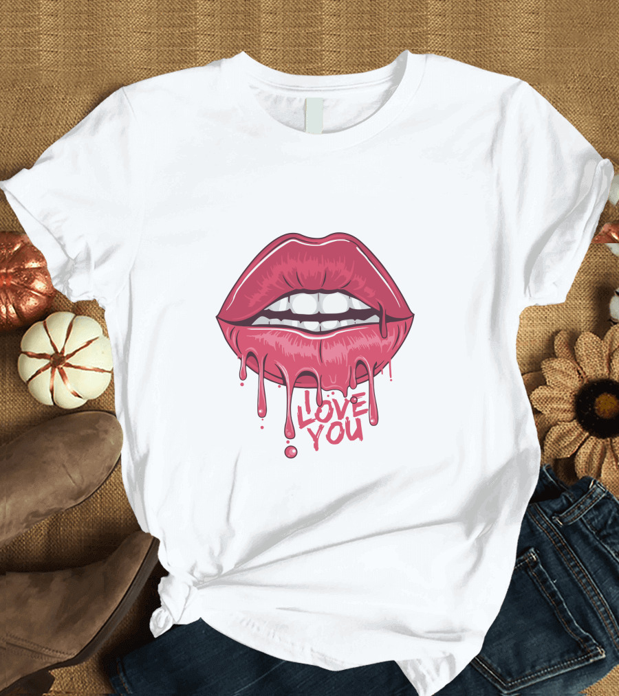Lips Dripping Pink Love You Kiss Blood T-Shirt