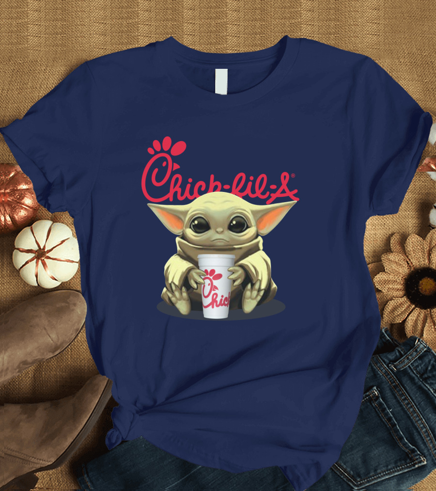 Chick-fil-A Baby Yoda Holding Cup Star Wars T-Shirt