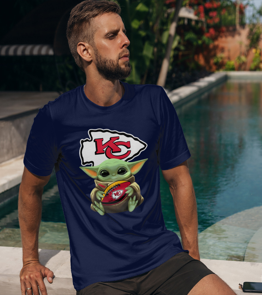 Star Wars The Mandalorian Baby Yoda Kansas City Chiefs Football T-Shirt