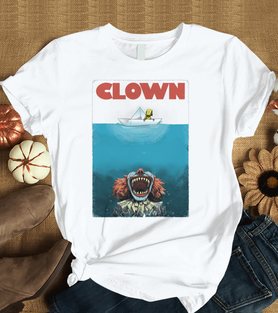 CLOWN Pennywise with Paper Boat Mashup Jaws Homage T-Shirt
