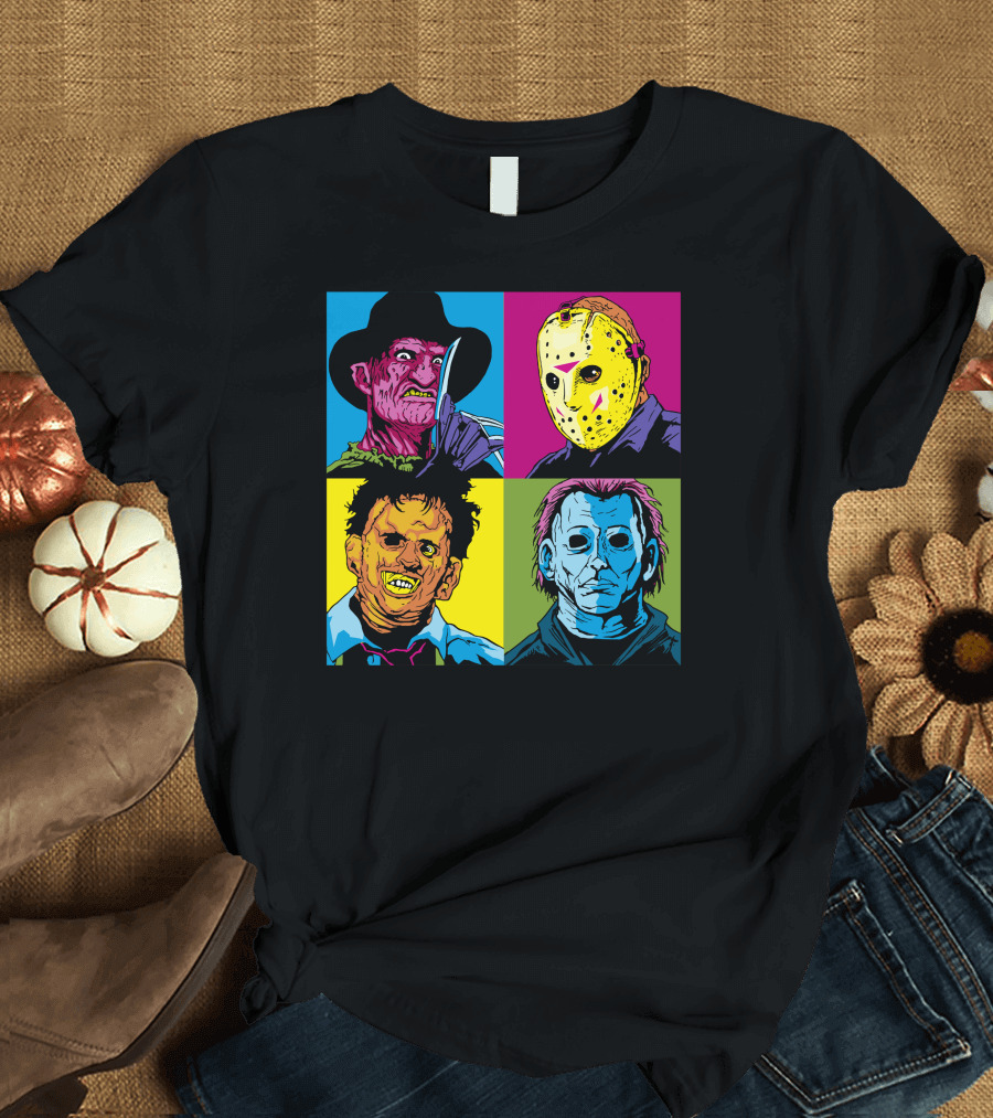 Freddy Jason Leatherface Michael Myers Horror Pop Art 4 Face T-Shirt