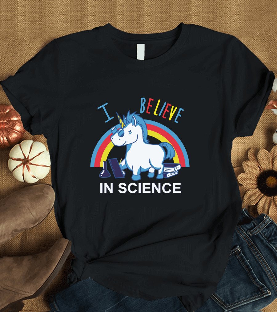 I Believe in Science Unicorn Rainbow Lab Glasses T-Shirt