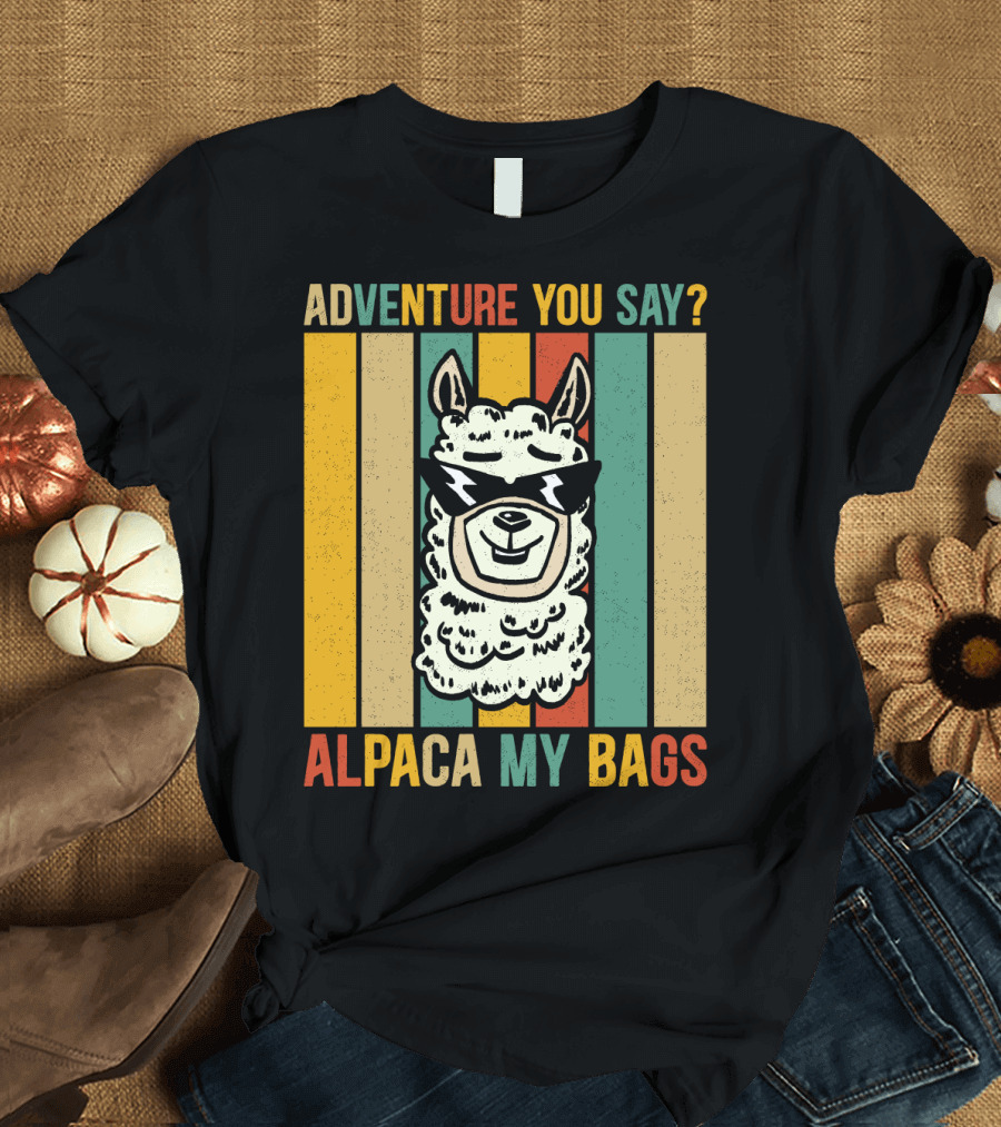 Adventure You Say Alpaca My Bags Vintage Retro Striped Alpaca T-Shirt