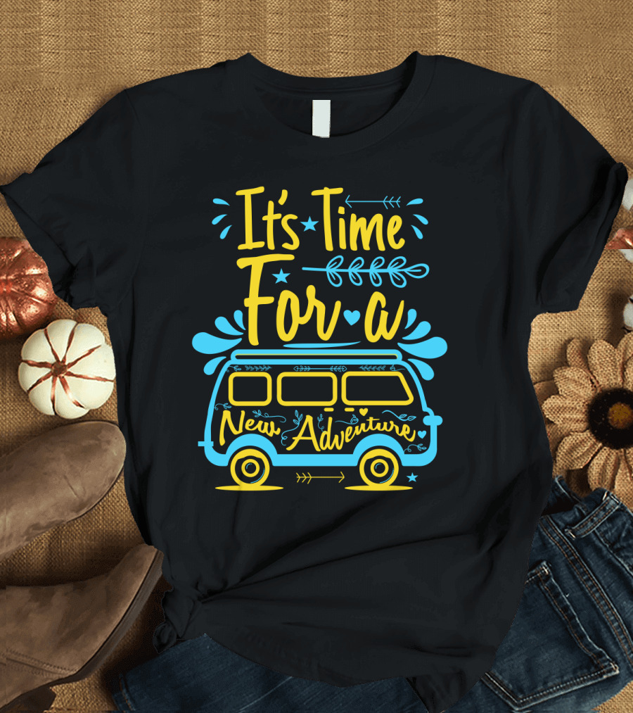 It's Time for a New Adventure with Camper Van Graphic and Arrows T-Shirt