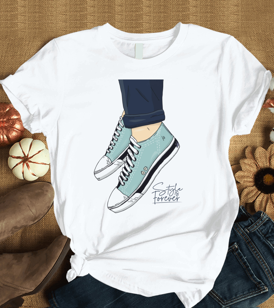 Style is Forever Light Blue Sneakers Illustration with Classic Laced T-Shirt