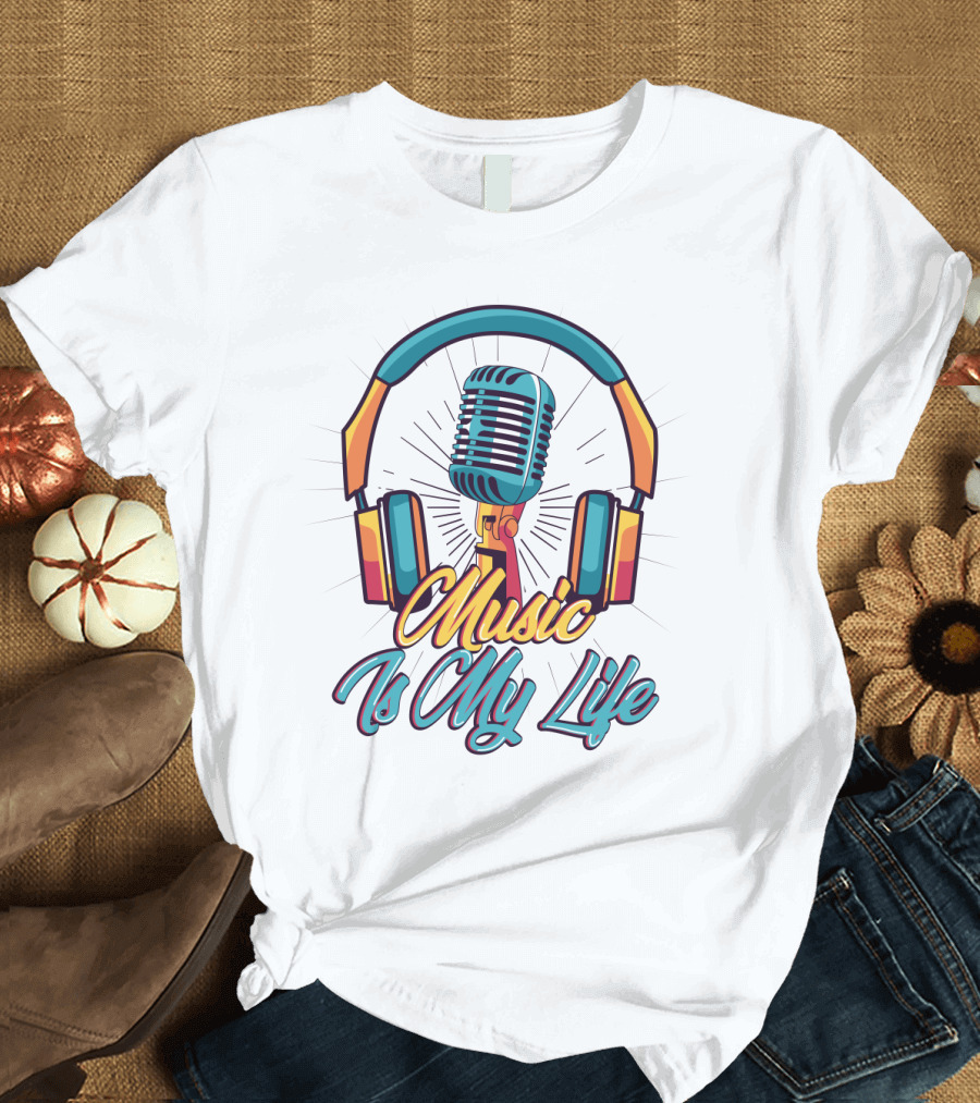 Funny Music Is My Life Microphone Headphones T-Shirt