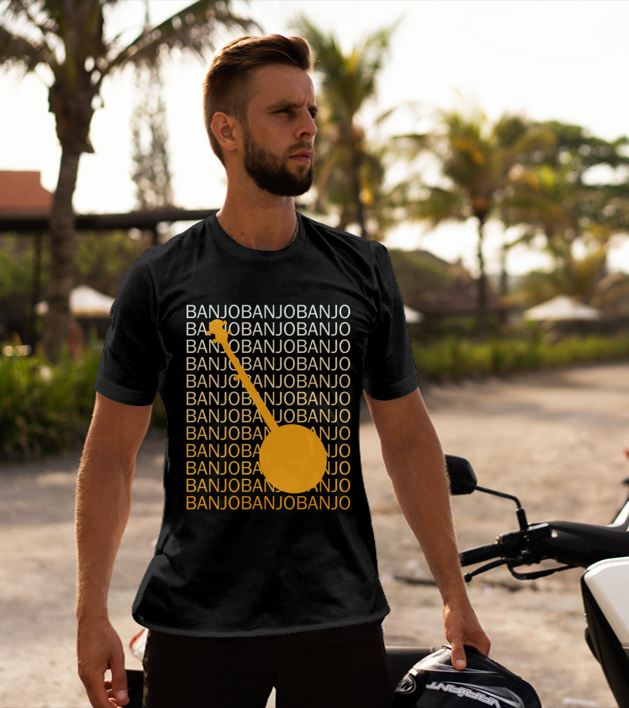 Banjo Repetition With Bold Orange Silhouette Highlight T-Shirt