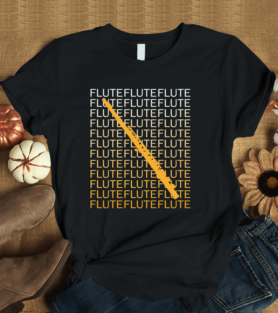 Flute Repeated Pattern with Diagonal Yellow Instrument T-Shirt
