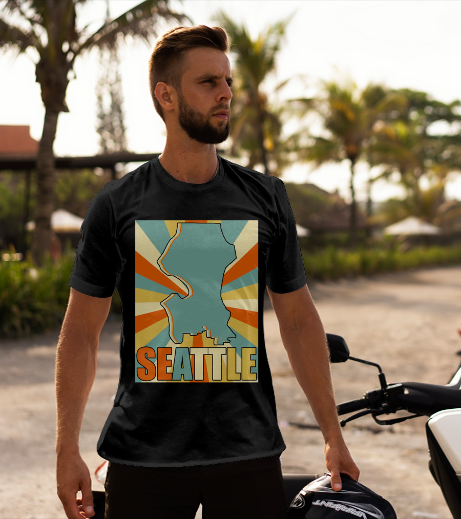 SEATTLE Map Retro Style Burst Background T-Shirt